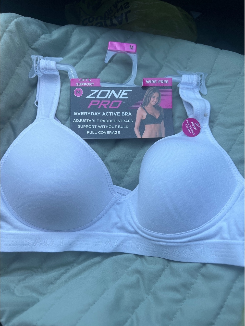 Zone Pro Everyday Active Wire-Free Bra with Adjustable Padded Straps, White, M